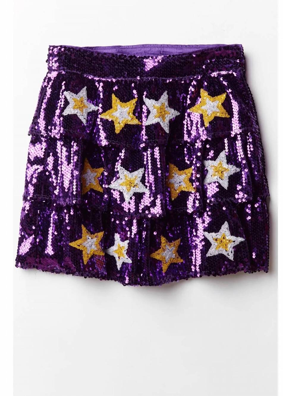 NEW PEACH LOVE women's star patch sequin mini skirt in purple